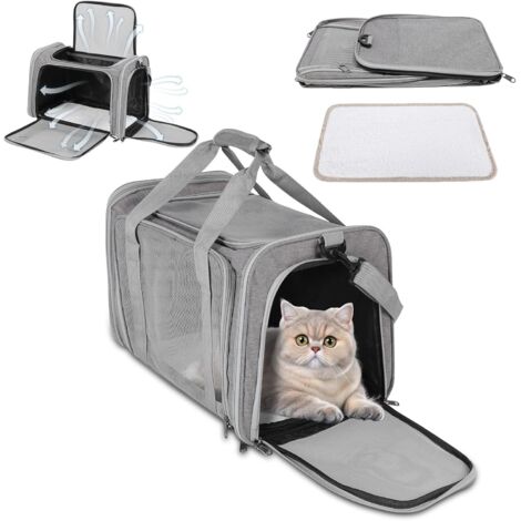 Zoternen Sac de Transport à Parois Souples pour Animal de Compagnie, Sac Transport Chat Chien, Respirant et Pliable, Caisse de Transport Chat avec Bandoulière (Gris,453030cm)