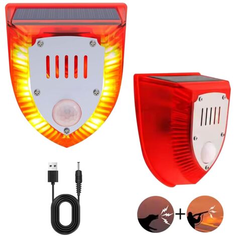 Zoternen Solar-Bewegungsmelder mit Ton, Außenbewegungsmelder, 129 dB, Blitzlicht, für Zuhause, Villa, Hof, Bauernhof, 2er-Pack
