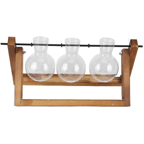 Zoternen Terrario per piante con supporto in legno, vaso in vetro, fioriera da tavolo in vetro per la decorazione di casa e ufficio (cornice in legno, 3 bottiglie)