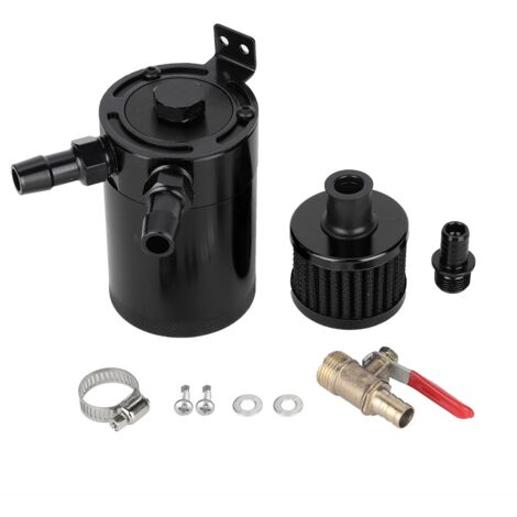 Zoternen Universal-Öltank-Auffangbehälter aus Aluminiumlegierung mit 2 Anschlüssen, Zubehör-Set (schwarz)
