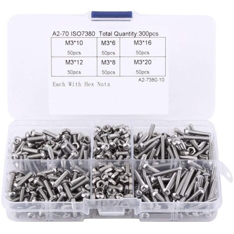 Zoternen Viti a testa cilindrica M3, 300 pezzi M3  6/8/10/12/16/20 304 Viti a testa cilindrica con esagono incassato in acciaio inossidabile Assortimento per macchine per elementi di fissaggio in legn
