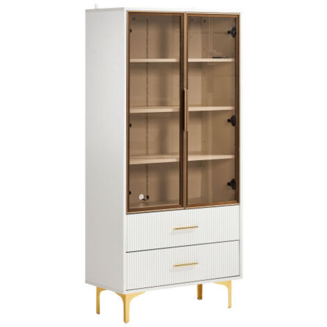 Zqoyn Élégante vitrine à deux portes - 70 x 35 x 150 cm - portes en verre, pieds dorés, étagères réglables, vitrine avec éclairage LED intégré, armoire, vitrine, armoire haute