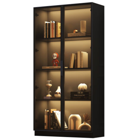 Zqoyn Vitrine en verre avec éclairage LED APP, vitrine à deux portes avec étagères réglables, 80 × 40 × 160 cm, vitrine sur pied, meuble de salle de bains