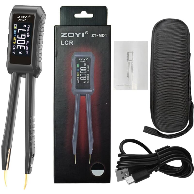 ZT-MD1 Mini Smart Bridge Tweezer 10KHz LCR Tester, Accuracy 0.5%, Resistance Capacitance Inductance Continuity Diode Tester Measurement Tool