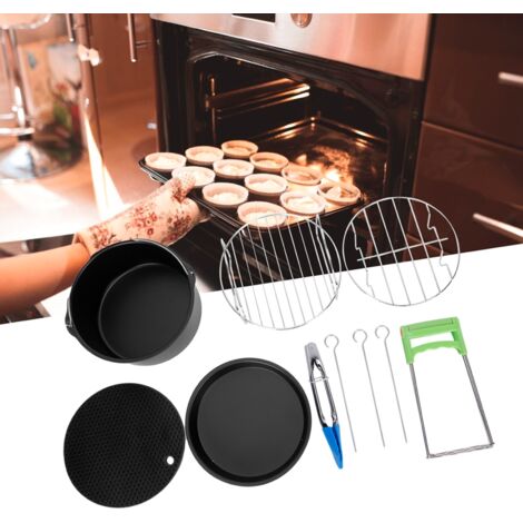 [Zubehör für elektrische Fritteusen] [Pizzablech + Grillrost + Korb + Spieß] [Silikon + Edelstahl] Kompatibel mit 7-Zoll-Fritteusen