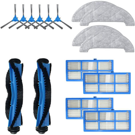 Zubehör-Kit für Proscenic 850T Staubsauger Ersatzteile 2 Hauptbürste + 4 Hepa-Filter + 6 Seitenbürste + 4 Wischtücher