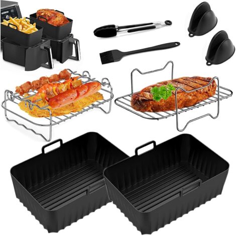 Zubehörset für Heißluftfritteuse, 7 Stück, Zubehör für Doppelpfanne, Doppelpfannen-Grill, rechteckiger Ofen, Edelstahlgrill