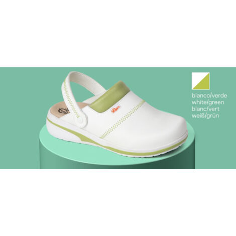 Zueco acolchado en empeine anatómico con plantilla de microfibra técnica Dian MAR 45 Blanco/Verde
