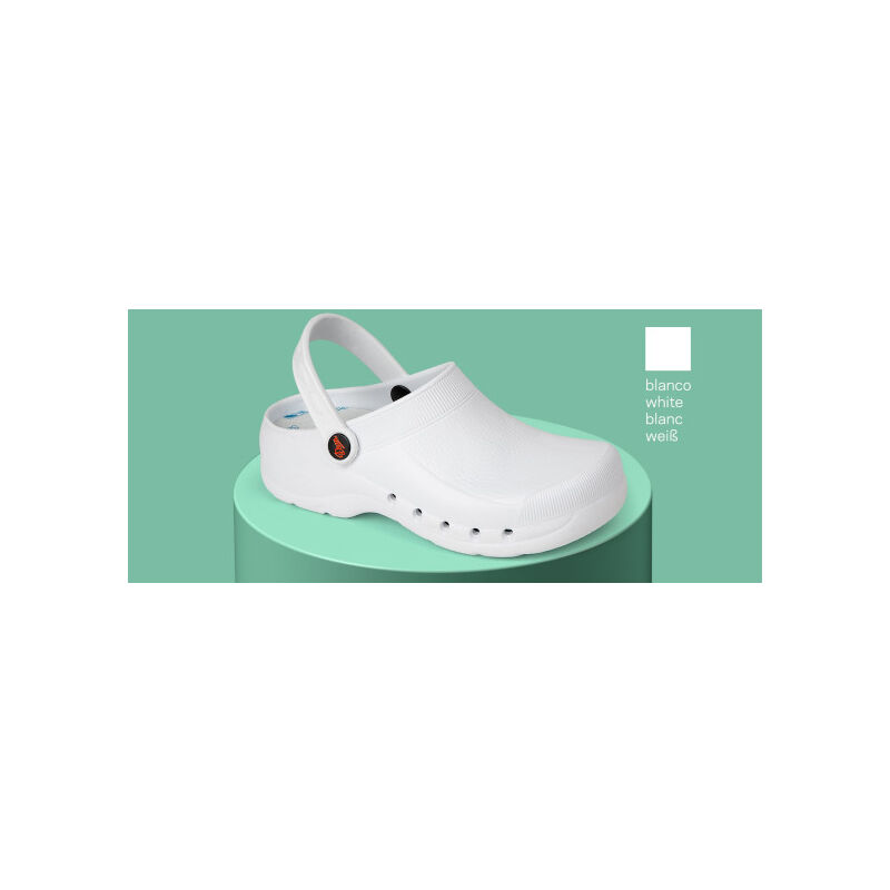 Zueco para sanidad y hostelería con tratamiento virucida y antibacterias unicolor Dian eva 39 Blanco