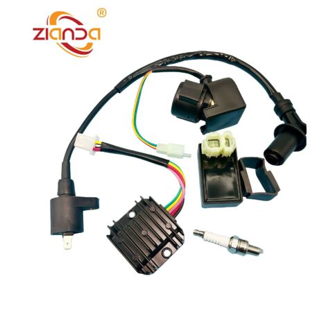 Zündeinheit, Hochspannungsspule, Gleichrichter, Zündkerze und Relais für GY6 50-150 cm³ Motor.