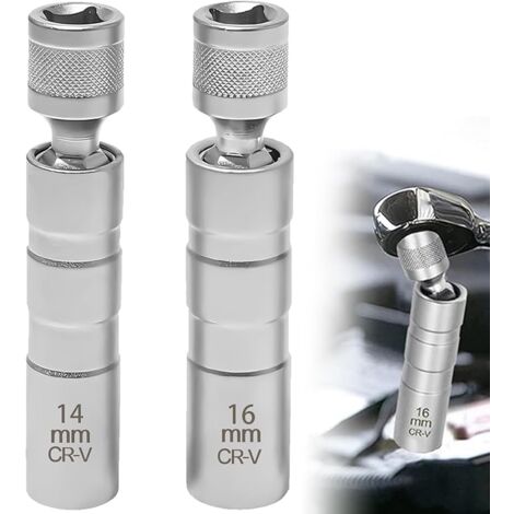 Zündkerzenschlüssel 14mm und 16mm 2 Stück Magnet Universal Flexibel Zündkerzenschlüssel Satz Werkzeuge zum Entfernen von Zündkerzen (14mm+16mm)