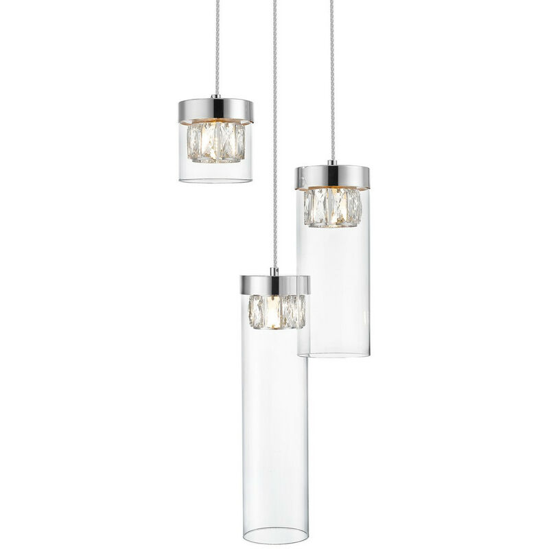 Image of Zumaline Lighting - Zumaline gem Plafoniera a sospensione a grappolo di cristallo, cromata, trasparente, 3x G9