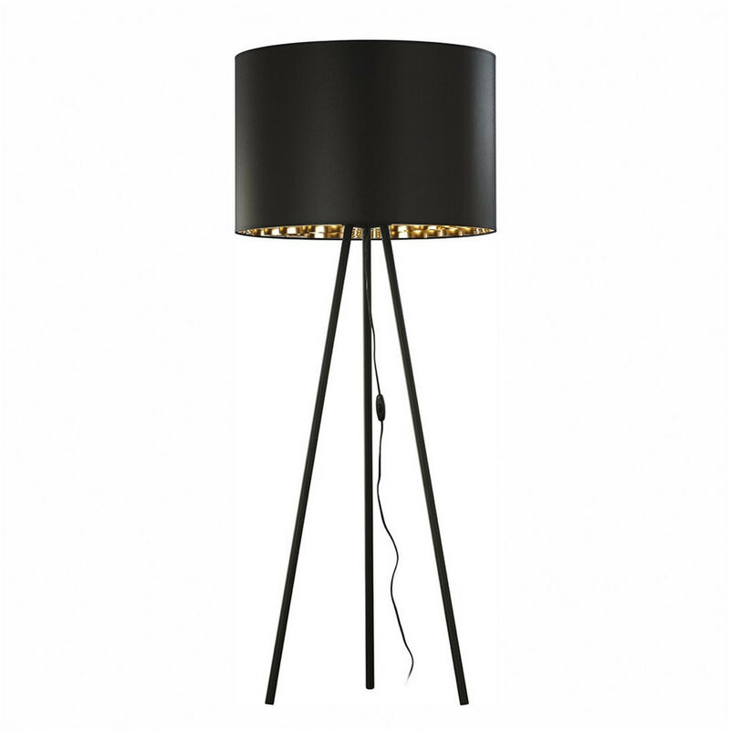 Image of Zumaline Lighting - Zumaline nallu Lampada da terra treppiede, nero, oro, 1x E27 60W