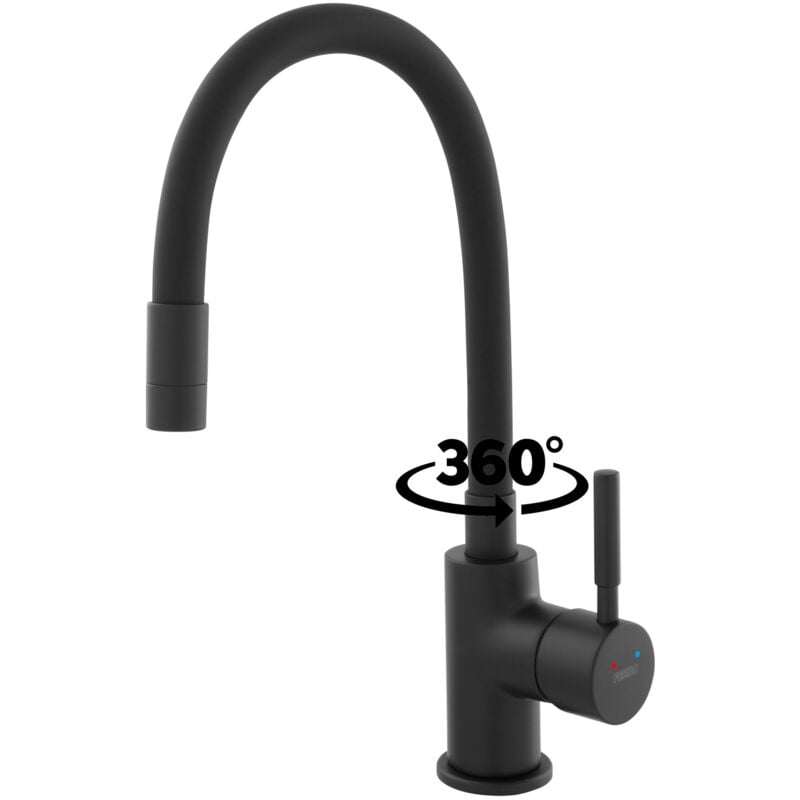 Saniverre - zumba nero Robinet mitigeur de cuisine pied noir et bec haut, flexible et orientable noir