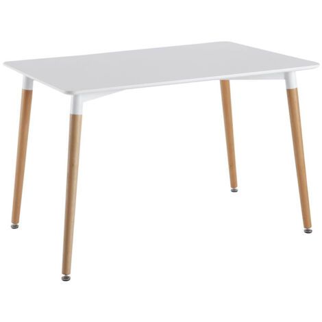 ZURI - Table Rectangulaire Blanche et Pieds effet Bois