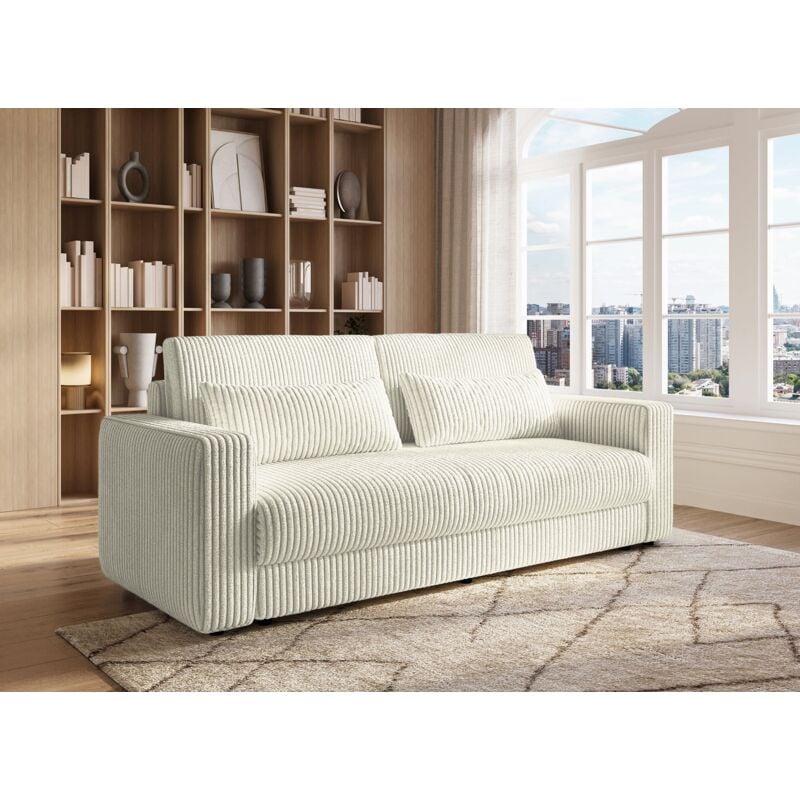 Deco In Paris - zuria - Canapé convertible 3 places avec coffre en velours côtelé épais beige zuria