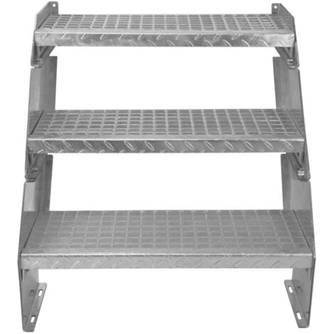 MONSTER-SHOP Zusätzliche Einzelne Verzinkter Stahl Treppenstufe für Gitterrost-Treppen Höhenverstellbar & Erweiterbar Wetterfest, Robust & Modular für Außen Garten Terrasse GRATIS Befestigungssatz [60cm breit