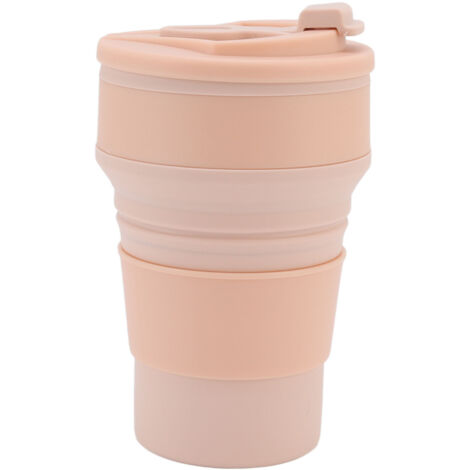 Zusammenfaltbarer Silikonbecher (500 ml), hitzebeständig, ideal für Reisen und Outdoor-Aktivitäten, pink, ausziehbarer Becher für Heißgetränke