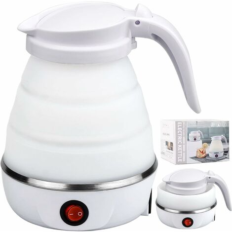 Zusammenklappbarer Wasserkocher 0,6 l Silikon-Reisewasserkocher zusammenklappbarer Wasserkocher, tragbarer Mini-Wasserkocher mit Edelstahlboden für Camping, Reisen, Urlaub 600 W schnelles Kochen