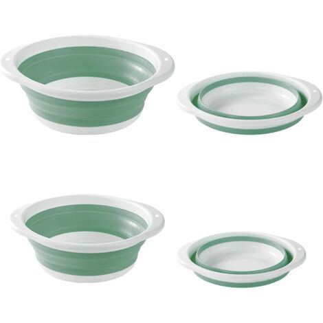 Zusammenklappbares Becken, 2-teilig, 2 Größen, faltbares Becken, faltbare Spülschüssel für Outdoor-Aktivitäten, Reisen, Camping, Küchenspüle (Grün-Weiß)