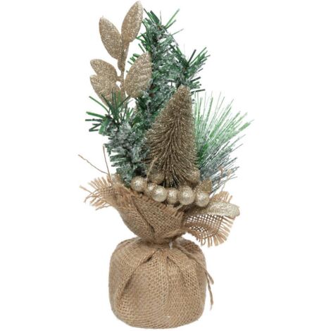 Zusammensetzung Tanne mit Glitter H24cm - Golden