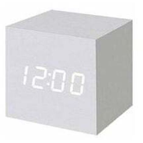 ZVD 1 pièce Réveil numérique à LED en Bois, Horloge Cubique Numérique avec Affichage Date et Température, Prise USB / Batterie (Blanc)
