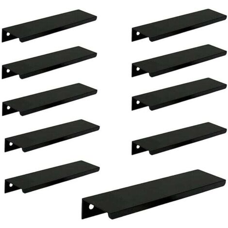 ZVD (10 pièces, noir) Poignée de porte longue invisible pour armoire, 150 mm de long, poignée de bord noire sans perforation