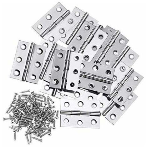 ZVD 10Pcs Charnière En Acier Inoxydable Charnières 3 Pouces Se Pliant Charnière Connecteurs Pour La Maison Meubles Matériel Armoire Garde Porte Tiroir (avec 60Pcs 3 12mm Vis)