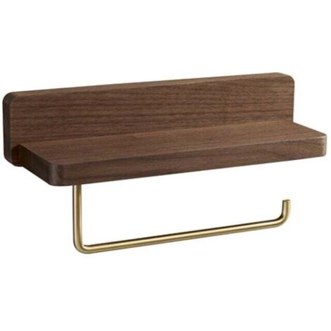 ZVD (10x30 CM)Porte Papier Toilette Double Installation Bois Massif Hêtre Dérouleur Support Papier WC Mural Auto-adhésif Coins Arrondis Porte Rouleau Décor Salle de Bain Noyer noir