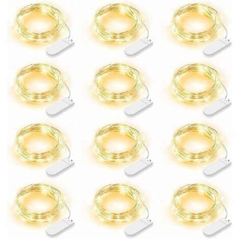 ZVD-12er-Pack LED-Lichterketten, batteriebetrieben, 2 m, 20 LEDs, Lichterkette, IP65, wasserdicht, LED-Girlande, Dekoration für Schlafzimmer, Weihnachten, Hochzeit, Party, Garten, Warmweiß (Warmweiß)