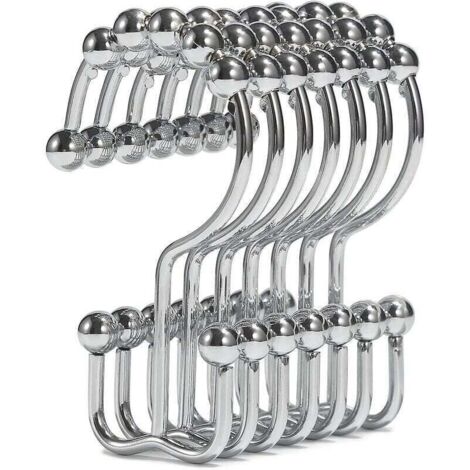 ZVD 12pcs Patère de salle de bain Anneaux de crochets de rideau de douche , crochets de douche à double glissement en métal résistant à la rouille compatibles