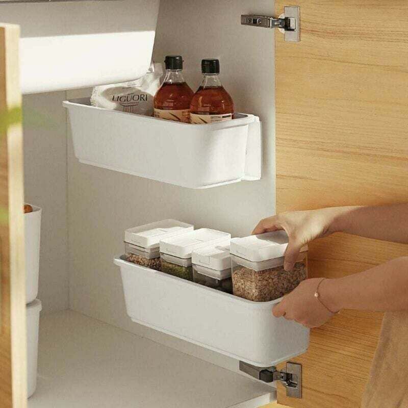 ZVD - 2 organisateurs de panier d'armoire de cuisine,Glissez les tiroirs de rangement en plastique,sous l'vier,organisateur du meuble, tiroir