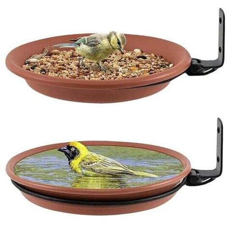 ZVD 2 PCS Abreuvoir Oiseaux,Mangeoire pour Oiseaux Exterieur Et Bain d'oiseaux,Abreuvoir pour Oiseaux Balcon,Distributeur Nourriture pour Oiseaux Sauvages,Baignoire à Oiseaux, (Brun)