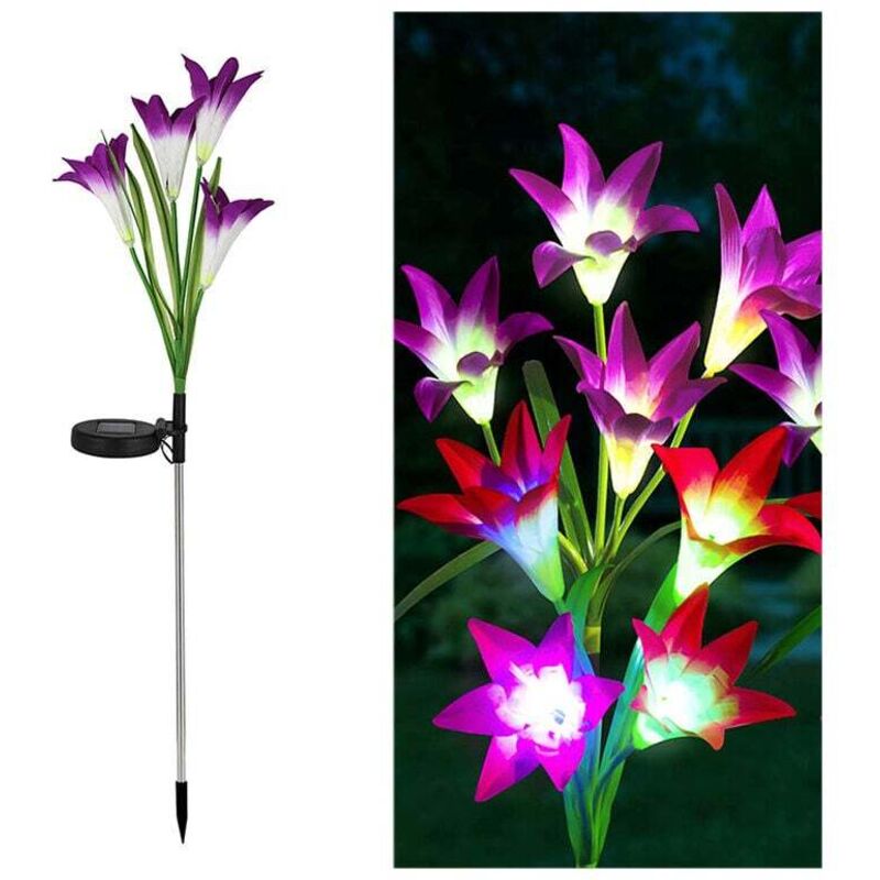 2 Pièces Lumiere Solaire Exterieur, Lily Lampe Solaire Jardin led Lampe Solaire Couleur Changemen Fleurs plus Grandes et Panneaux Solaires Deco