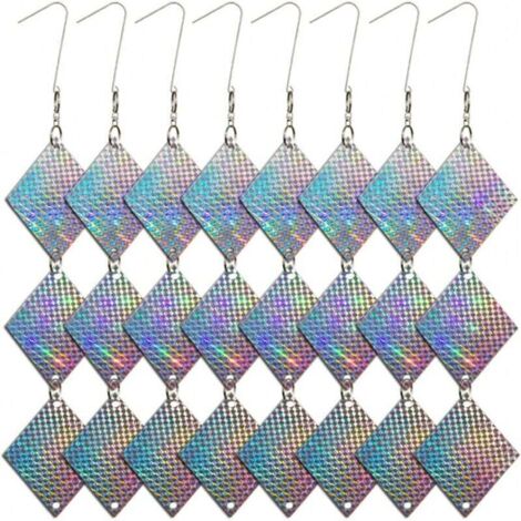 ZVD 24 discos holográficos reflectantes repelentes de aves para pájaros carpinteros y palomas. Disuade aves y las mantiene alejadas. 24 discos con forma de diamante.