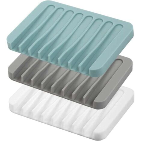 ZVD-3 jaboneras autodrenantes de silicona para ducha, baño y fregadero de cocina. Mantiene el jabón seco, 10 cm (blanco, gris y azul).