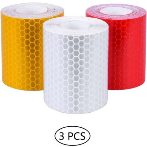 ZVD-3 Rouleaux Bandes Réfléchissantes de Sécurité Bande Sticker pour Voiture Camion Road Équipement Motorisé 1cmx8m (Blanc Rouge Jaune)
