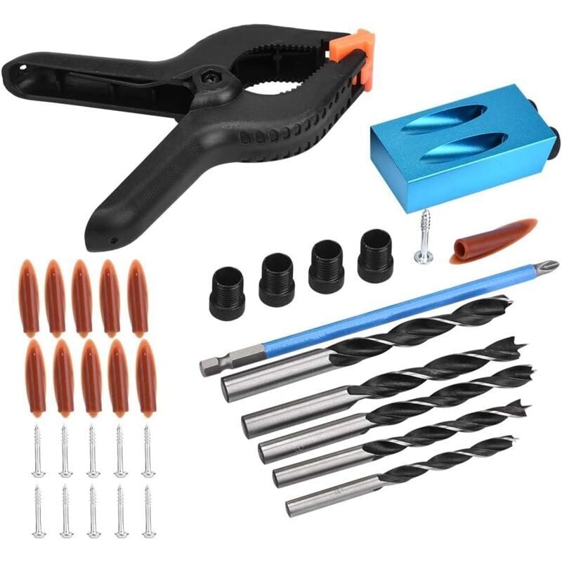 Image of 34pcs Trousse de Forage pour Gabarit de Trous de Poche, Guide de Perçage pour Travail du Bois - ZVD