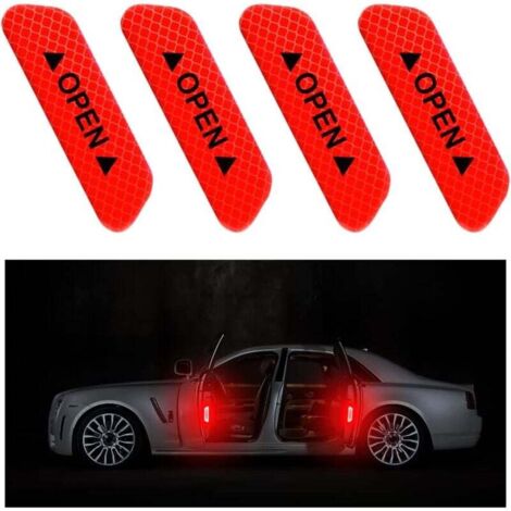 ZVD - 4 pegatinas para puerta de coche, recordatorio de apertura de puerta, reflectantes, anticolisión e impermeables, accesorios para interior y exterior (rojo)