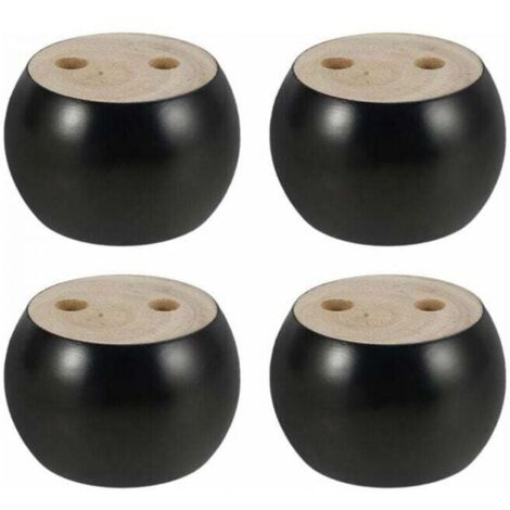 ZVD 4er-Set, 5 cm hohe, runde Möbelbeine aus Holz für Sofa, Bett, Sessel, Schrank, mit Schrauben und Bändern (schwarz)