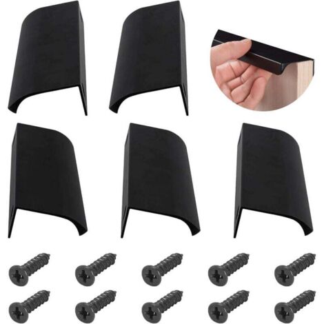 ZVD-5pcs Poignées de Meuble Cuisine Noires, Poignées Invisibles en Aluminium, Entraxe 128mm avec Vis
