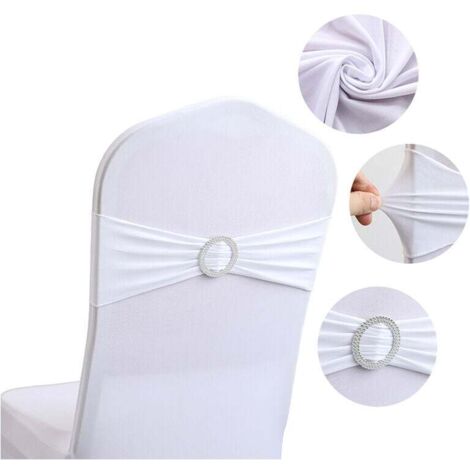 ZVD 60 fajas elásticas de licra para sillas con hebilla deslizante para bodas, cubiertas de licra para sillas plegables y decoración de banquetes (blancas)