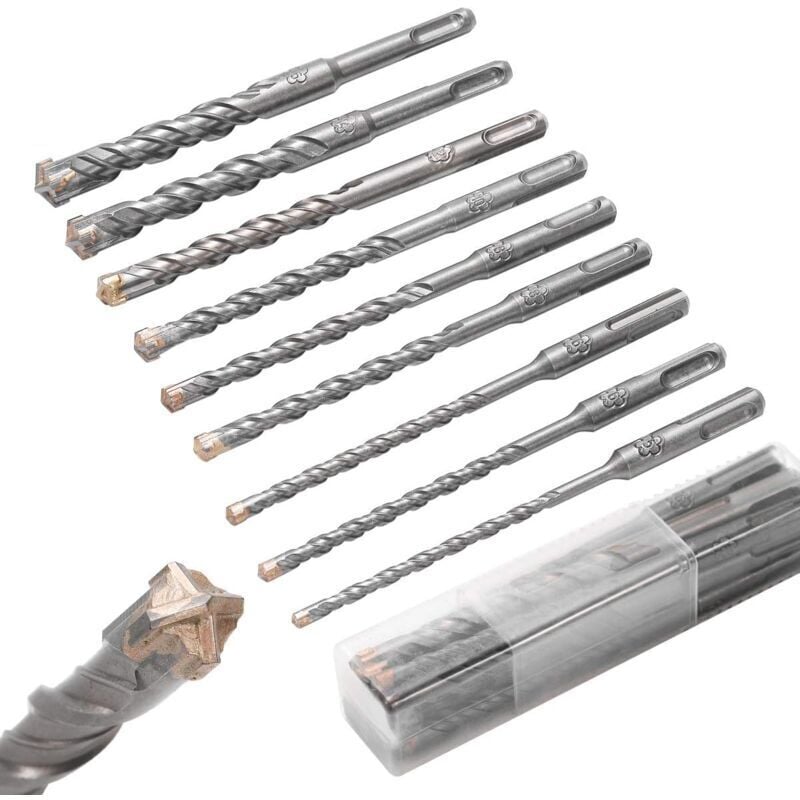 Image of 9PCS Forets à Béton sds Plus, Jeu de Forets 5mm-16mm x 160mm pour Béton, Pierre et Brique - ZVD