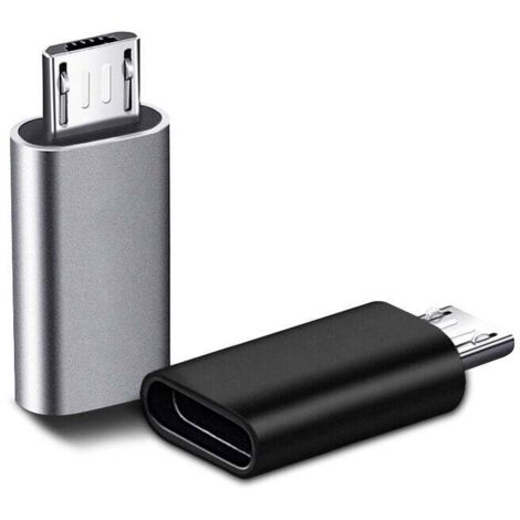 ZVD Adaptador USB C de 2 piezas, Micro USB a USB C, Adaptador de conector USB C a Micro USB, Adaptador de conector Micro USB tipo C hembra macho para PC, Galaxy, Mate, etc. (Negro, Una pieza plateada)