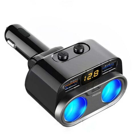 ZVD Adaptador USB para encendedor de coche de 80 W, 2 enchufes, 3 puertos con QC3.0 y PD3.0, 12 V/24 V CC, cargador de coche con pantalla LED de voltaje e interruptor independiente para iPhone, iPad, 