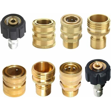 ZVD Adaptateur pour nettoyeur haute pression kit de raccord de pistolet de pulvérisation de voiture Set M22 3/8'' Quick Connect 3/4" Quick Release，（8pcs）