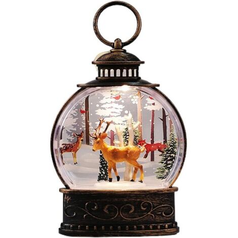 ZVD Autre décoration pour Noël，Lanterne de Noël décorative musicale éclairée avec sapin de Noël, bonhomme de neige, élan, Père Noël, lanterne lumineuse scintillante avec pile bouton pour la maison, le