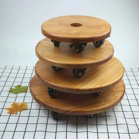ZVD- Bandeja para macetas con ruedas universales, de madera de caucho, creativa, para flores, redonda, gruesa, de madera maciza, con base móvil para bandejas de flores.