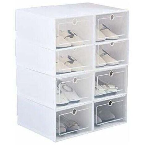 ZVD (BLANC) 8 Pièces Empilable Boîte à Chaussures, Femmes Hommes en Plastique Transparent Chaussures Boîte De Rangement Grande Taille avec Clair Porte