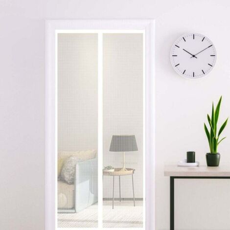 ZVD Blanc Moustiquaire Porte Magnétique 120x220cm Maille Très Dense Moustiquaire Porte Aimantée Rideau Anti Mouches Anti Insectes Avec Ruban Adhésif, Bâtons Magnétiques, Fermeture Automatique